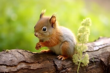 Squirrel is on the tree outdoors. Beautiful illustration picture. Generative AI