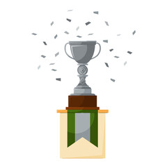 Silver cup studded with confetti on a white background. Prize, award for second place in a competition or championship.