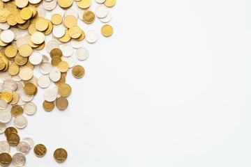 Bunch of coins is on white background. Beautiful illustration picture. Generative AI