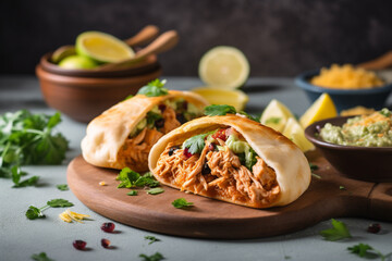 Fototapeta premium Chicken Taco Pockets mexican party mexican food on the black backgraund, generativ ai