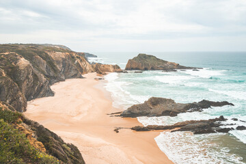 View of Alteirinhos Beach near Zambujeira do Mar, Odemira region, western Portugal. Wandering along the Fisherman Trail, Rota Vicentina
