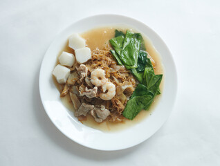 Penang famous hawker food Char Hor Fun. It is a stir fried flat rice noodles with treacly gravy. Top view