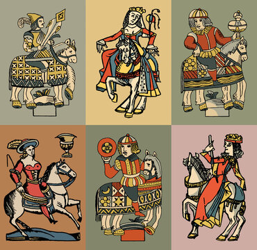 Ancient Horseman. Set of vector hand drawn illustrations. Vintage style.