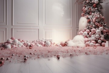 Luxurious white and pink glittering backdrop for Christmas and winter holidays. Generative AI
