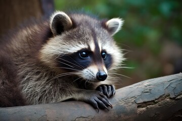 Naklejka premium Cute raccoon is outdoors. Beautiful illustration picture. Generative AI