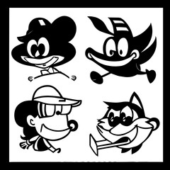 cartoon characters vector design black and white