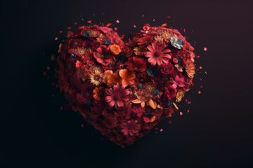 Illustration of love for Valentine's Day with a heart made of flowers. Generative AI
