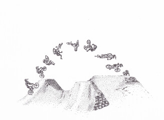 Illustration of a mountain bike rider doing a jump.