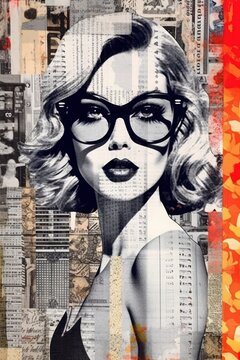 In glasses. Cover of a fashion magazine, pop art style woman. Beautiful illustration picture. Generative AI