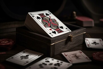 A 3D-rendered box containing poker cards. Generative AI