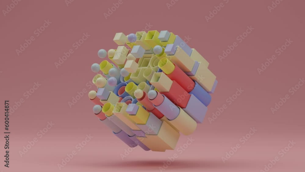 Aufkleber abstract loop animation of a set of geometric shapes, pipes, cylinders, cubes and spheres. reciproca