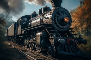 Fototapeta premium Steam locomotive. Generative AI