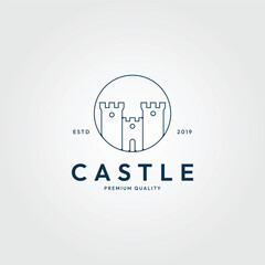 castle line art logo minimalist , with emblem simple vector illustration design