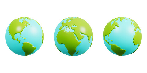 Earth globes set. Asia, North America, South America, Australia