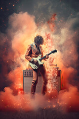Abstract guitarist playing with colourful and dynamic energy, Generative AI, 