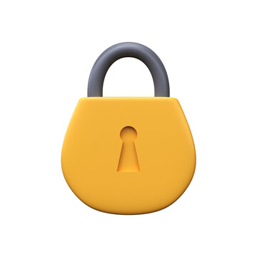 3D yellow lock icon. Security, data protection