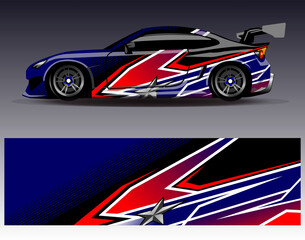 Fototapeta premium Car wrap design vector. Graphic abstract stripe racing background kit designs for wrap vehicle race car rally adventure and livery