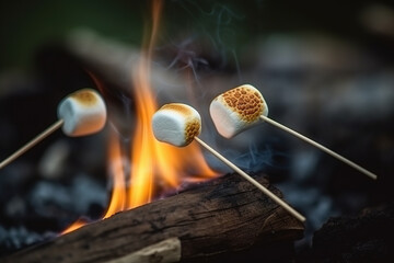 Three marshmallows roasted on the fire, Generative AI