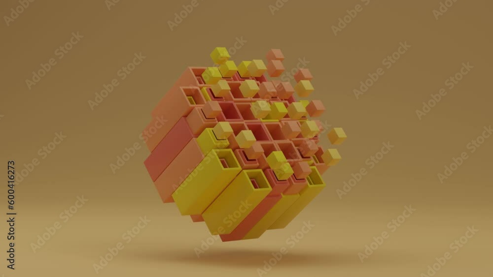Poster abstract loop animation of a group of square pipes and cubes. animation of the interaction of object