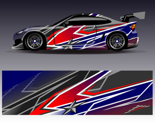 Obraz premium Car wrap design vector. Graphic abstract stripe racing background kit designs for wrap vehicle race car rally adventure and livery