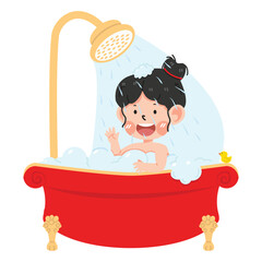 Kid girl take a bath in bathtub