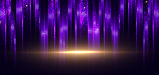 Luxury purple light glowing lines with lighting effect sparkle on dark blue background. Template premium award design.