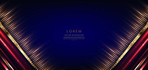 Abstract luxury dark blue background with golden and red diagonal lines. Template premium award design.