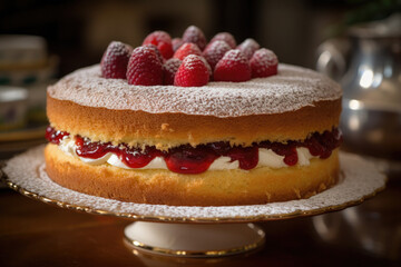 Victoria Sponge Cake isolated on white background. Traditional London dessert. Ai generative