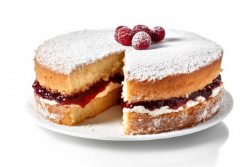 Fototapeta na wymiar Victoria Sponge Cake isolated on white background. Traditional London dessert. Ai generative