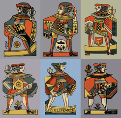 Medieval warrior with a sword in his hand. Set of vector illustrations.