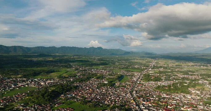 Aerial view of Bukittinggi is the third largest city in West Sumatra, Indonesia.