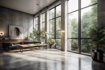 Interior empty with window rendering. Generative AI