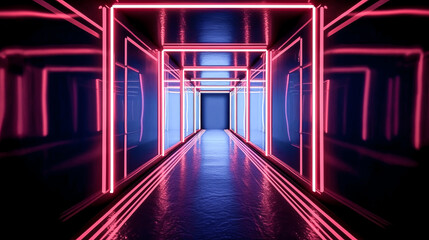 A corridor illuminated by red, blue, and neon light was generatively created - generative ai.