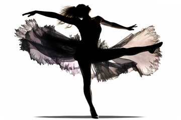 dancer girl silhouette isolated on white background. AI generated - obrazy, fototapety, plakaty