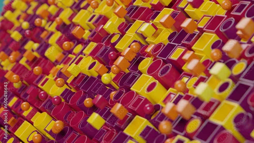 Poster loop 3d animation of an abstract geometric background. a lot of pipes of round and square cross-sect