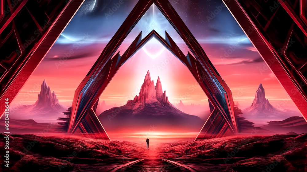 Poster an abstract futuristic landscape panoramic background was created - generative ai.
