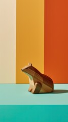 Obraz premium Wooden animal toy with minimalist colors in a flat background illustration made with Generative AI