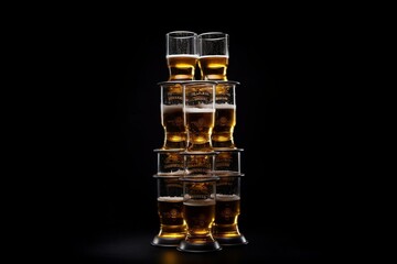 Fototapeta na wymiar 3D rendering of beer tower on black background in front and center position. Generative AI