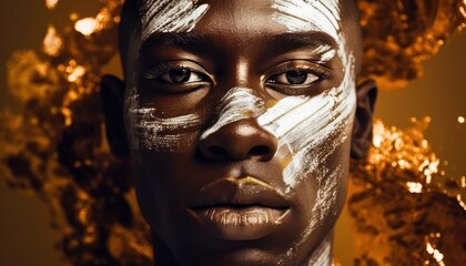 Gorgeous black man. Striking low-key image, radiant colors, portrait. Beautiful illustration picture. Generative AI