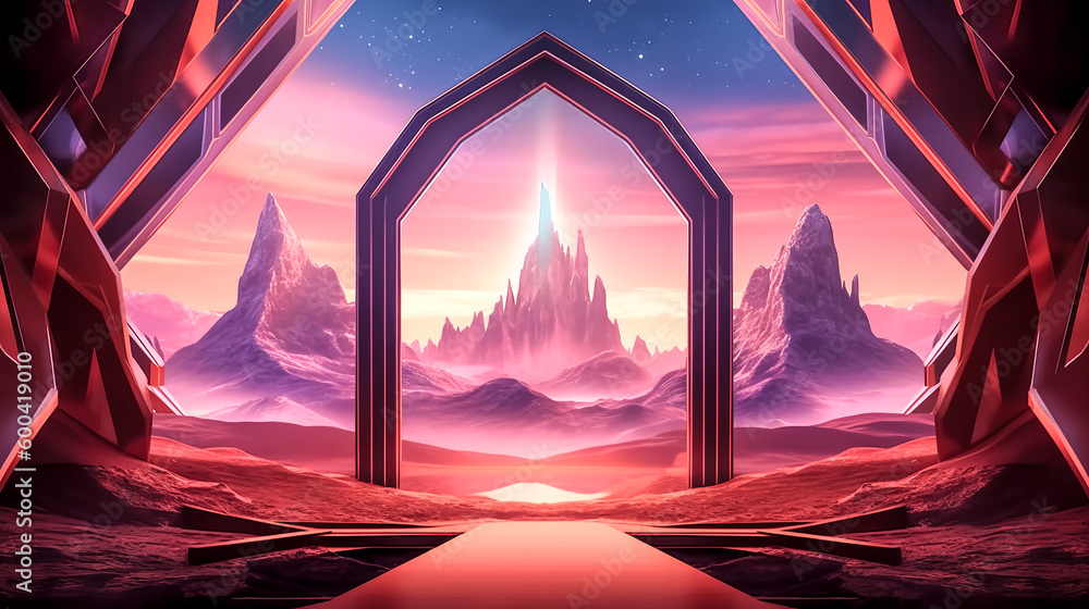 Poster an abstract futuristic landscape panoramic background was created - generative ai.