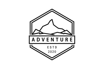 Vintage Retro Mountain Stamp Label Logo design for Adventure