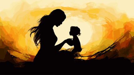 silhouette son and mother