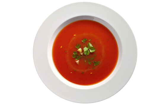 Gazpacho On White Plate. Spanish Dish. On Isolated Transparent Background, Png. Generative AI