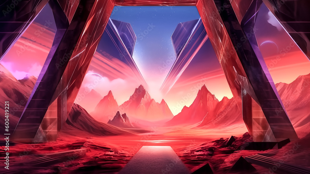 Poster a abstract futuristic landscape panoramic background was generated by ai - generative ai