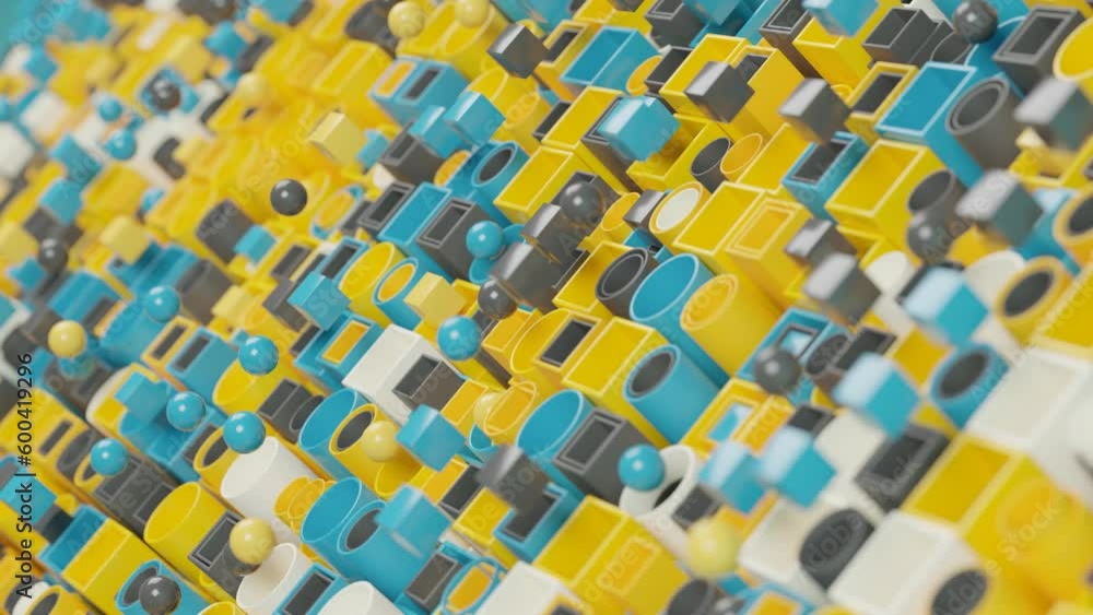 Poster loop 3d animation of an abstract geometric background. a lot of pipes of round and square cross-sect