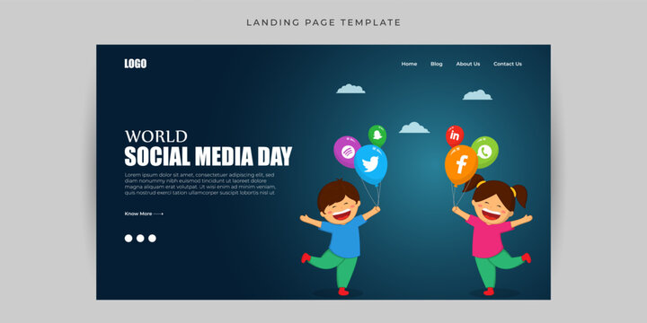 Vector Illustration Of World Social Media Day Website Landing Page Banner Mockup Template