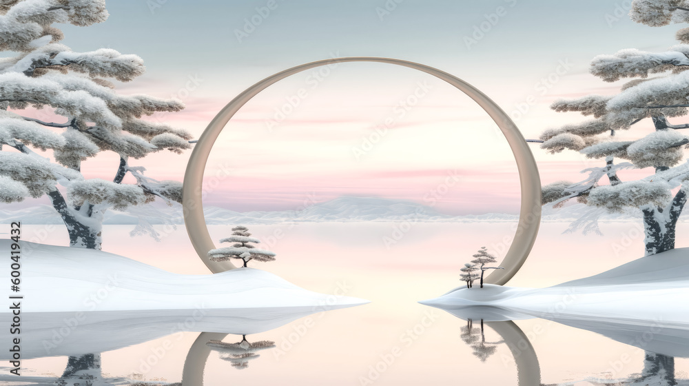 Aufkleber an abstract zen seascape background was created with a nordic surrealist style - generative ai.