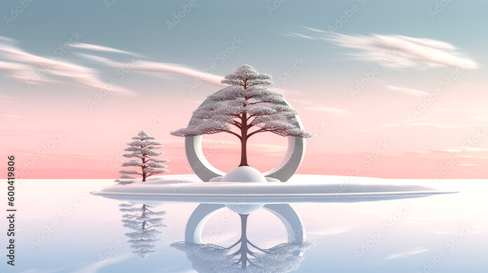 Poster an abstract zen seascape background was created, with a nordic surreal style - generative ai