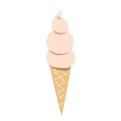 Pink ice cream in waffle cone. Doodle vector illustration. Organic milk product icon.