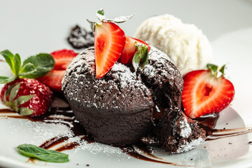 Chocolate fondant cake with fresh strawberries, Lava cake recipe